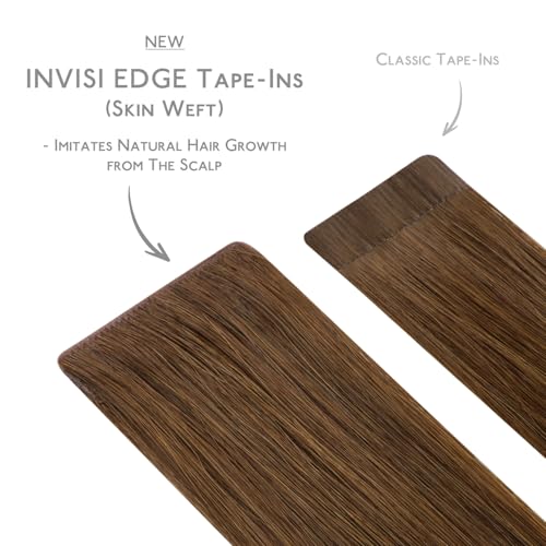 Image of WENNALIFE Invisi Edge Tape in Hair Extensions Human Hair,#5R,16 Inch | 16 Inch 50g 20pcs Light Auburn Brown Invisi Remy Hair tensions Natural Seamless Injected Tape Ins Straight