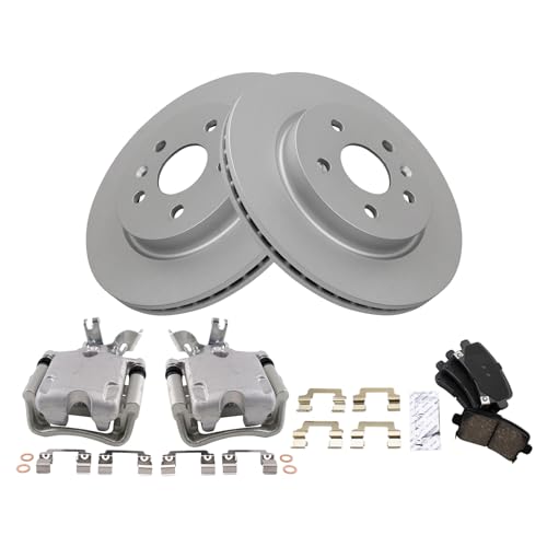 Image of TRQ Rear Brake Pad and Rotor Set Ceramic Vented Coated Rotors Calipers