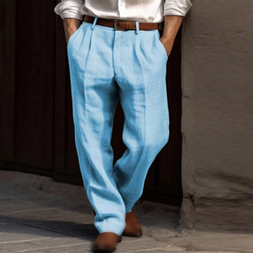 Mens Casual Linen Pants Straight-Leg Breathable Trousers Loose Fit Comfy Yoga Pants Lightweight Simple Beach Trousers2