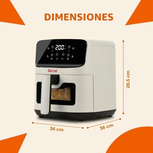 Miniatura 2 de Girmi FG27 "Ecofrit Lite" Freidora de aire, 4,2 litros, 1400 W, Pantalla Figital, 8 programas, Temporizador, 80-200 °C, BPA/PFOA Safe, Color Tiza Recetario incluido