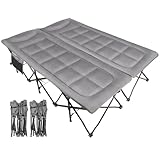 REDCAMP Queen Size Camping Cot for Adults 2 Person, 500lbs Heavy Duty XXL Double Cot with Pad, Portable Folding Sleeping Cot for Indoor Office Outdoor, Grey, 59' W