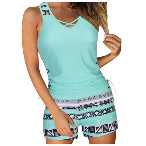 Ensemble Tankini Femme Deux Pièces à Bretelles Croisées et Shorty Maillot de Bain Gainant