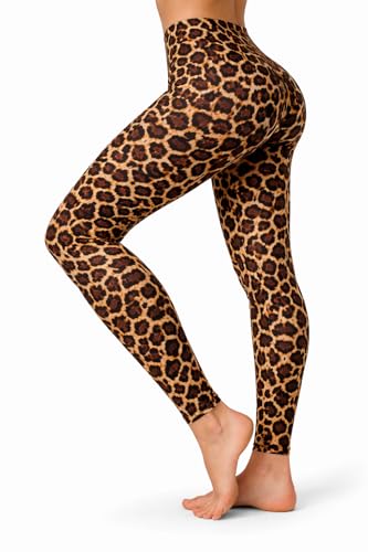 High Waist Womens Leggings - 4 Way Stretch Yoga Pants Workout Leggings - Ankle Length Jeggings for Women(L-XL, Leopard)