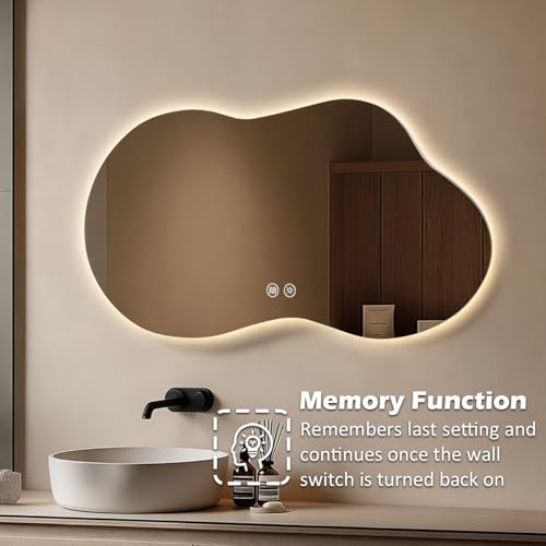 Yoding LED Bathroom Mirror with Lights 22x36, Stepless Dimmable Irregular Backlit Mirror with 3 Colors, Anti-Fog, Memory, Al-Alloy Lampshade, Frameless Smart Mirror for Bathroom (Horizontal/Vertical) — view 6