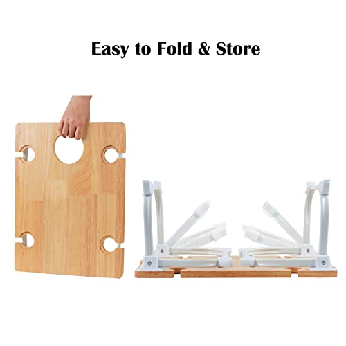 Wencraft Folding Portable Wine Picnic Table, Bed Trays For Eating, Folded Tray For Charcuterie, Outdoor,Beach,Camping, Wine Lover Gift #TOP6