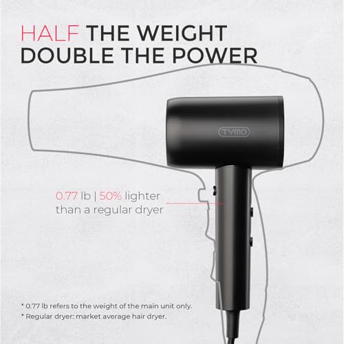 Image of TYMO Diffuser Hair Dryer Blow Dryer - 300 Million Ionic Hairdryer with Diffuser & Comb Attachment for Curly Hair, Professional Blowdryer for Women, Cool Air Button, Small Travel Lightweight, Black