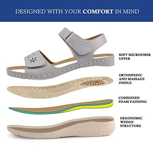 Jabasic Women Comfortable Sandals Orthotic Walking Sandals Orthopedic Arch Support Sandals (5,Grey) #TOP3