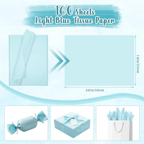 Image of woric 160 Sheets Light Blue Tissue Paper for Gift Bags 20 X 14 Inches Dusty Blue Tissue Paper Bulk for DIY Crafts Gift Packaging Baby Shower Boy Weddings Birthday Party Decorations