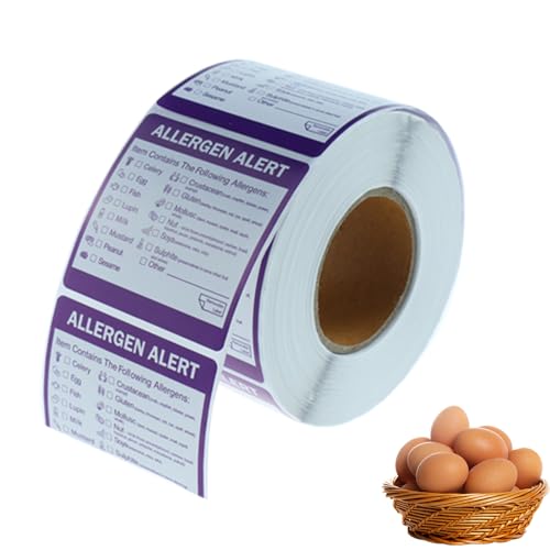 Etiquetas de advertencia de alérgenos alimentarios, rollo de 600 etiquetas adhesivas para alérgenos alimentarios, etiqueta profesional de cocina y etiqueta de congelador para cocinas comerciales y