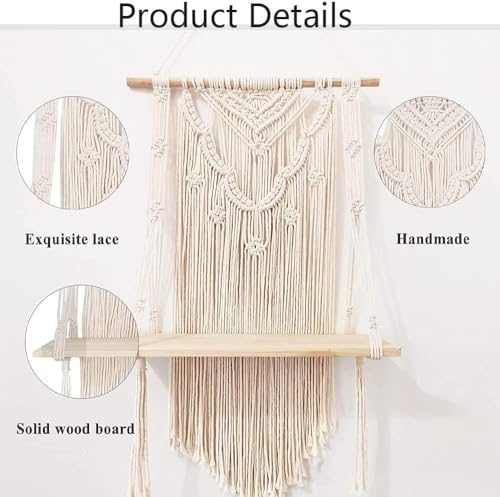 Étagère murale en macramé avec suspension bois bohème - 8