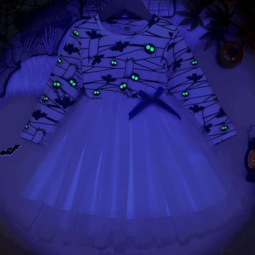 Unutiylo Toddler Girls Halloween Tutu Tulle Dress Thanksgiving Dress Long Sleeve Party Dress 2-7 Years2