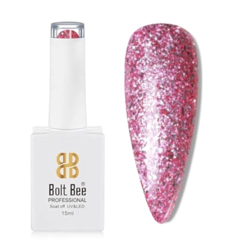 Image of Bolt Bee pink Glitter Color Gel Nail Polish Soak Off UV Gel DIY at Home Manicure Salon Nail Art (69, 15ml)