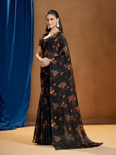 Image of Garden Vareli Nara Chiffon Abstract Floral Print Saree