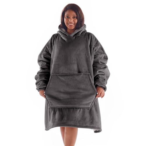 GRT Wearable Blanket Hoodie Women - Oversized Sherpa Thick Hooded Blanket as Gifts for Adult Women Men, Warm Cozy Wearable Blanket Giant Sweatshirt Blanket with Huge Pocket and Sleeves (Dark Grey)