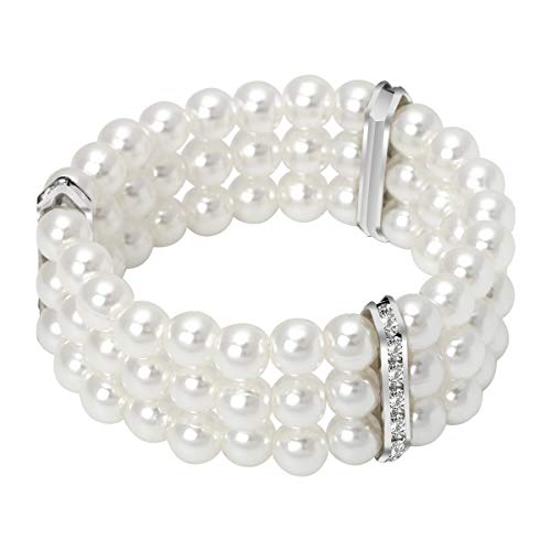 Coolrunner Ladies 3 Rows Faux Pearls Accent Off White Stretch Wrist Bracelet Jewelry