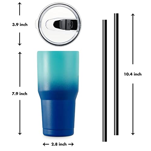 ALOUFEA 30oz Stainless Steel Ombre Tumbler, Insulated Coffee Tumbler Cup with Lid and Straw, Double Walled Travel Coffee Mug for Hot & Cold Drinks (Secret Ocean, 1 Pack)