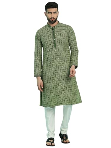 Image of Rajubhai Hargovindas Men's Chikankari Embroidered Cotton Kurta (Ches)