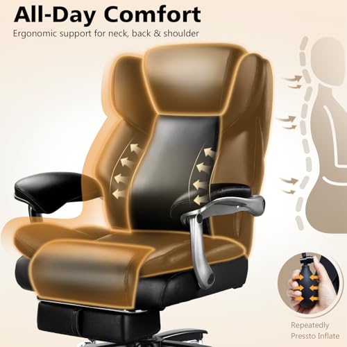 Image of Indulgear 500lbs Heavy Duty Comfy Office Chair, Reclining Big and Tall Office Chair for Heavy People, High Back Executive Chair with Adjustable Lumbar Support,Pocket Spring Cushion