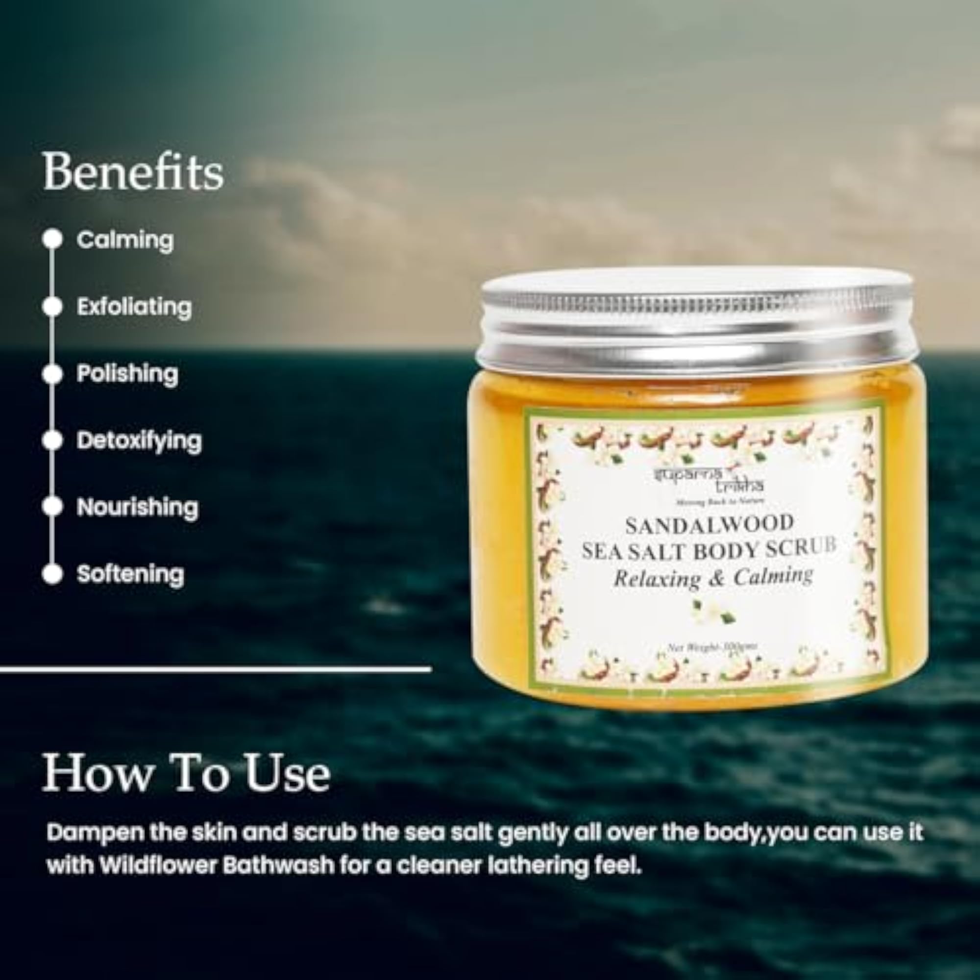Sandalwood Sea Salt Body Scrub, Tranquil Spa Polish