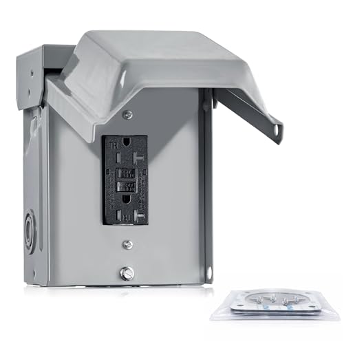 HQRP Outdoor Electrical Outlet Box, 20 AMP WRTR GFCI Receptacle, Rainproof 3R Enclosure, Weatherproof All Metal Outlet Cover, Power Plug for Patio, Garden, Garage, Outdoor Decorations [ETL Listed]