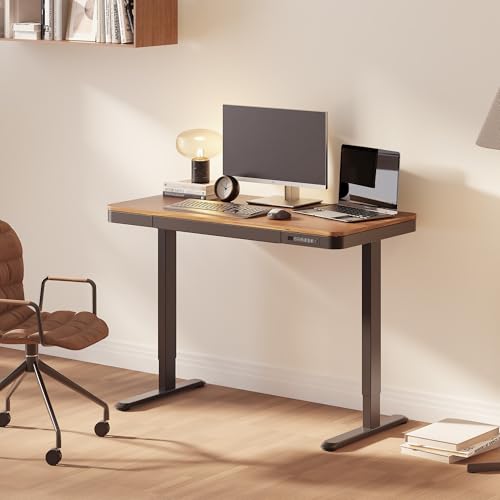 Image of FLEXISPOT Comhar 48 inch Electric Standing Desk with Storage, Built-in Drawer & USB Charging Ports, Height Adjustable Sit Stand Computer Desk, Quick Assembly, Child Lock, Walnut