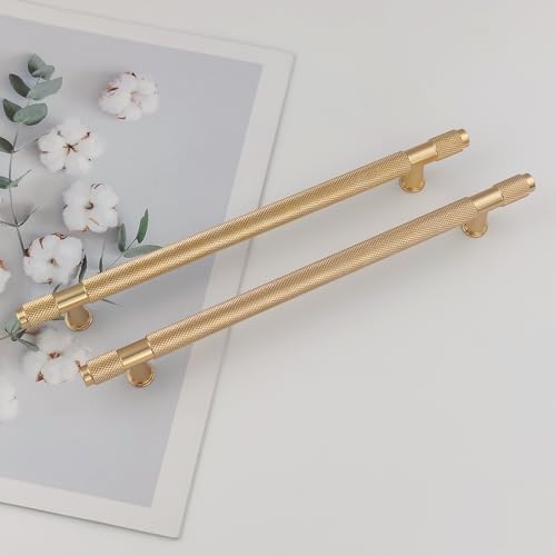 Pexintek 10 Pack Gold Modern Cabinet Handles 192mm Hole Centers Kitchen Bathroom Bedrooms Study Furniture Door Vintage Pulls with Screws for Cupboards Drawer Wardrobe Dresser (Golden) - Image 2