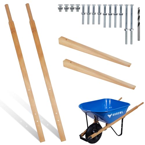 BHROWL Wheelbarrow Handles Replacement Kit 2 Heavy-Duty Wooden Handles Universal Fit Includes Bolts Nuts Wedges and Drill Bit FSC-Certified Eco-Friendly Wood Plant a Tree