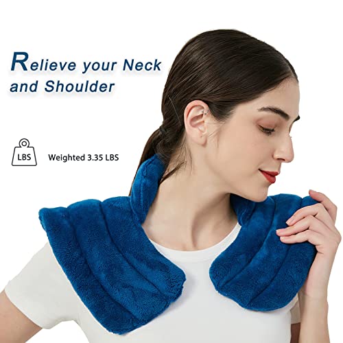 Image of Microwavable Heat Pad for Neck and Shoulders, Warm Compress Wrap, Blue | Weighted Moist Heat for Back, Relief Sore Muscle Stress Tension, Gift for Women