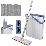 Mopa para Limpiar Azulejos y Paredes Mopa Fregona con Cubo Escurridor Palo 155 CM Fregona Autoescurrible Mopas de Limpieza Suelos Cepillo 6 Almohadillas Microfibra Limpiador y Atrapa Polvo Mop