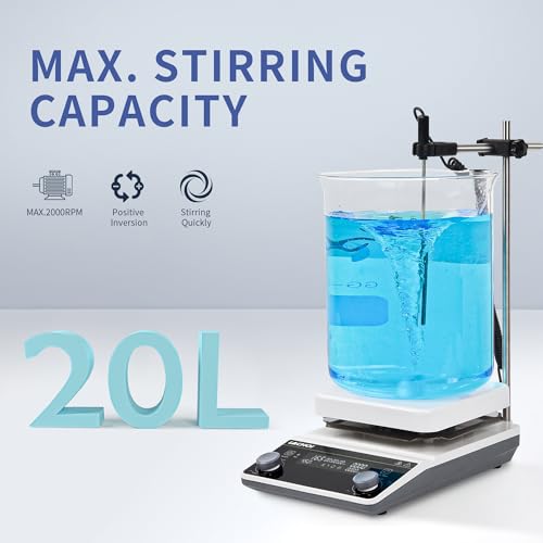 LACHOI 6.7 Inch Magnetic Stirrer Hot Plate Max 20L Stirring Capacity LCD Display Magnetic Stir Plate Max Temp. 350℃/662°F Hotplate Stirrer 2000RPM,Stir Bar&Temp Probe Sensor&Support Stand Included