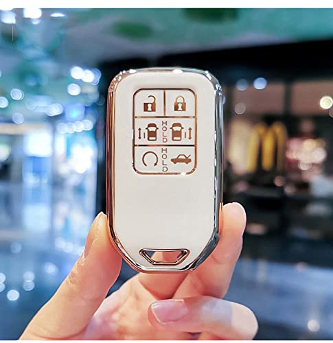 Sanrily Soft Tpu Golden-Edge 6 Button Key Fob Cover For Honda Odyssey Freed Elysion Keyless Full Protection Key Fob Case With Leather Keychain Beige #TOP2