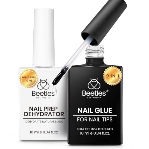 Image of Beetles 9 in 1 Gel Nail Glue Nail Dehydrator Kit for Acrylic Nails Acid Free & Hema-Free Professional Dehydrator Prep for U V Gel Polish Long Lasting Led Lamp Required