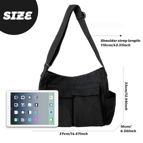 NASSMOSSE Sac messager pour hommes et femmes, sac à bandoulière en toile avec bandoulière réglable, grand corps croisé décontracté pour le travail universitaire, le shopping, les voyages quotidiens – vue 4