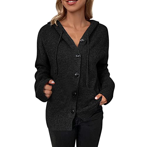 Cardigan for Women Lightweight Button Down Knit Hooded Sweater Coat - image 1