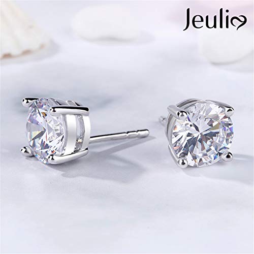 Jeulia Classic Round Cut Sterling Silver Stud Earrings Round Clear Cz Jewelry Women's Stud Earrings Cubic Zirconia Gift For Women & Girls Love Party Jewelry Valentine's Day,Women's Day Gift For Ears #TOP5