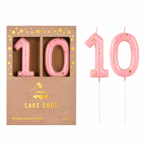 CAKE CODE Classical Pink Gold 2.76 Inch 10 Number Birthday Candles for Party Celebration