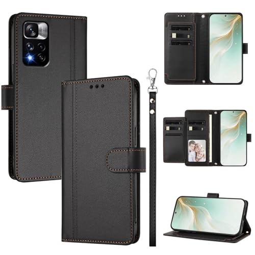 �X�}�z�P�[�X �Ή��@�� for Xiaomi Poco X4 NFC,�Ή��@�� for Redmi Note 11 Pro Plus 5G �X�}�z�P�[�X�y�E�H���b�g�f�U�C�� �f���A���J�[�h�X���b�g �L���b�V�� �t���b�v���X�^���h �����h�~�zBlack