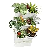 3-Tiers Vertical Wall-Mounted Planter with 6 Pots Vertical Garden Living Wall Planter Indoor Self-Watering Soil-Water Separation Stackable Plastic Planter for Herb Vegetable Flower Succulent (White)
