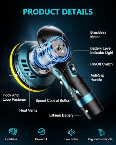 Orgpek PGJ-X12 Cordless Car Buffer Polisher Kit - 6 Inch Dual Action Random Polishing Wax Machine For Car Detailing,2Pcs 2000Mah Batteries,6 Variable Speed 2500-5000Rpm,Orbital Polisher thumb #4