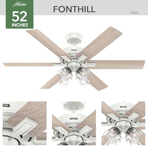 Image of Hunter Fonthill Indoor Ceiling Fan With Light, Remote, 52-inch, Fresh White, Fast Install, 6-speeds (Fresh White)