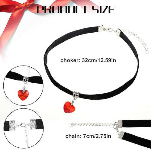 DIVINA VITAE Rot Choker Halsband Damen Schwarze Samt Herz Halskette Choker Herz Kette Vintage Gothic Verstellbare Halskette für Valentinstag Halloween Cosplay Party Schmuck Mädchen 80er 90er Deko