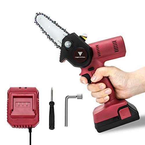 Loggers Art Gens Upgrade Mini Chainsaw 4-Inch Cordless Electric Hand Chain Saw with Brushless Motor Higher Power and Safer Protable Chainsaw for Tree Branch Wood Cutting - Red 680w