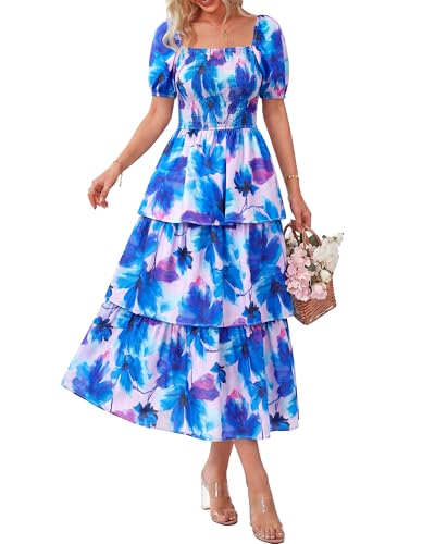 Image of BTFBM Womens Floral Smocked Summer Maxi Dresses