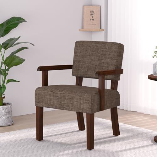 FAGAGA Accent Chair, Armchair with Solid Wood Frame and Legs, Brown