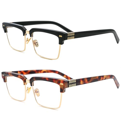 Image of Semi Rimless Rectangle Blue Light Glasses Men Women Black Square Eyewear