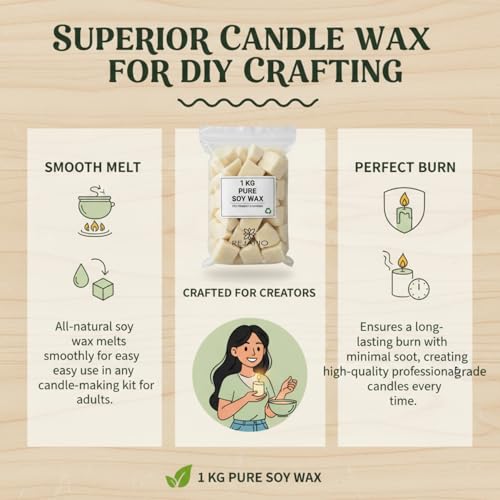 Image of 100% Pure Soy Wax for Candle Making (1kg) - Natural SOYA Wax for Candle Making | Premium Candle Wax 1kg for Scented Candles, Wax Melts & Massage | High-Quality Soy Wax 1kg Pack for DIY Crafts