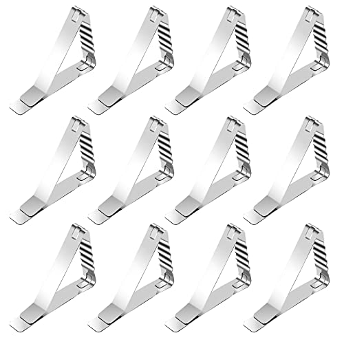 Euproce 12 pinzas para mantel de acero inoxidable, pinzas para mantel para interior y exterior, clips de pinza para picnics, fiestas, bodas, cenas, escuelas Cover