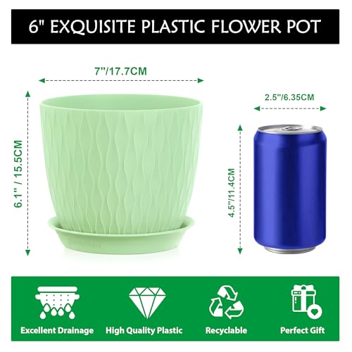 Image of SWAPKART (Pack of 5 6 Inch Plastic Flower Pots for Indoor & Outdoor Terrace,Garden Plants Decorative Planters with Drainage Holes & Matching Saucers Durable & Lightweight (Multicolour)