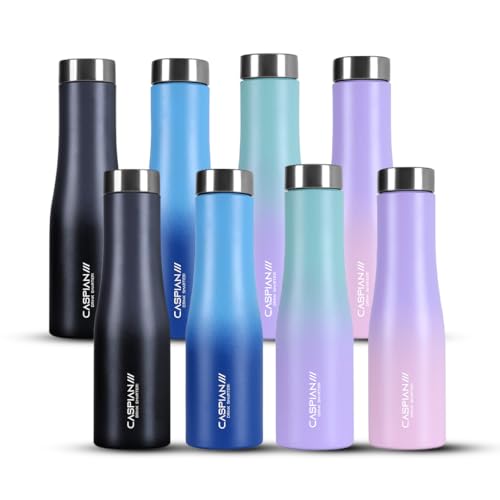 Image of CASPIAN / / / Aqua ISI Certified Stainless Steel Water Bottle 1ltr.(Multicolour, 1 Litre, Set of 8) | Leak Proof Thunder for Fridge Home Office Travel School Kids Boys Girls Adults Sports Gym| BPA Free