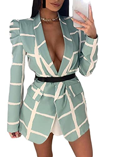 Minetom Femmes Robe Slim Fit Mini Robe Blazer Robes de Soirée Cocktail Fête Manches Longues Bureau Manteau Veste Y5 Vert 40